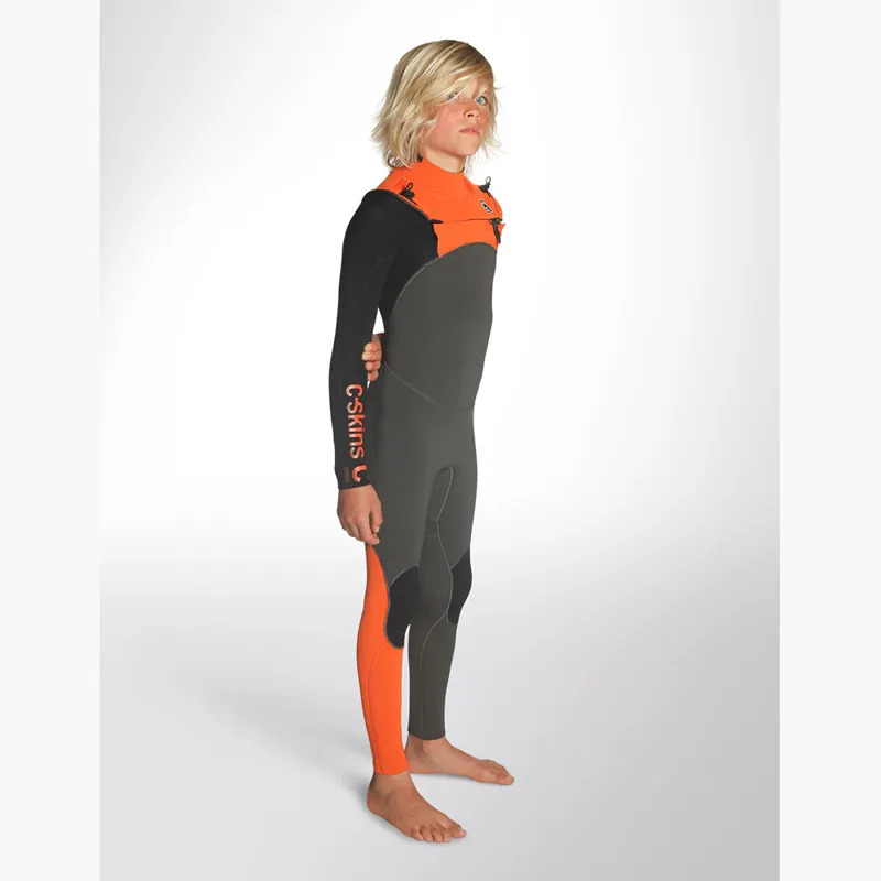 C-Skin Junior Session 3/2 Chest Zip Wetsuit Gunmetal/Orange-4